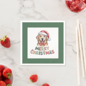 Cute Golden Retriever Dog Christmas スタンダードカクテルナプキン (インサイチュ)