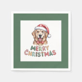 Cute Golden Retriever Dog Christmas スタンダードカクテルナプキン (正面)