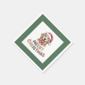 Cute Golden Retriever Dog Christmas スタンダードカクテルナプキン (角)