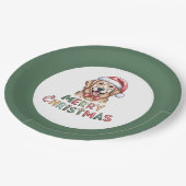 Cute Golden Retriever Dog Christmas ペーパープレート (アングル)