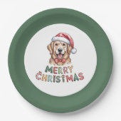Cute Golden Retriever Dog Christmas ペーパープレート (正面)