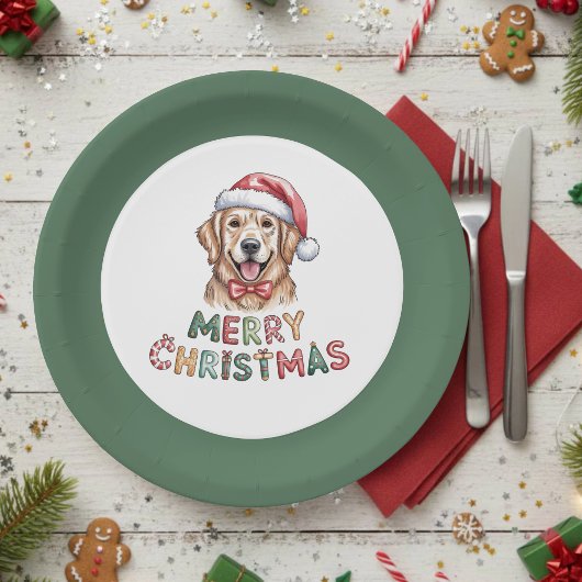 Cute Golden Retriever Dog Christmas ペーパープレート