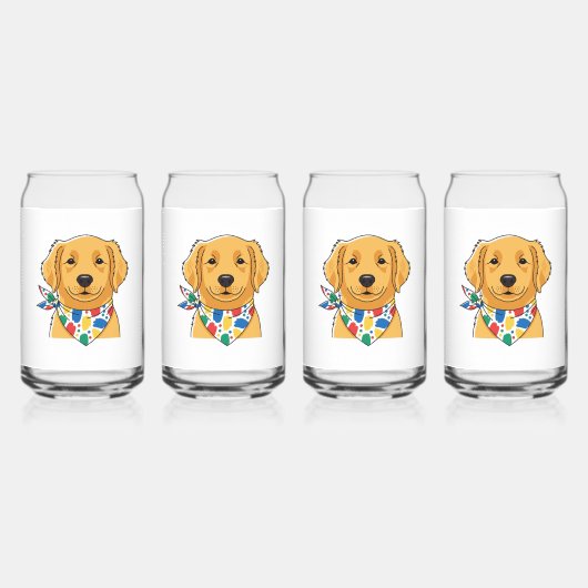 Cute Golden Retriever Dog Illustration Can Glass S ガラス缶 (正面)