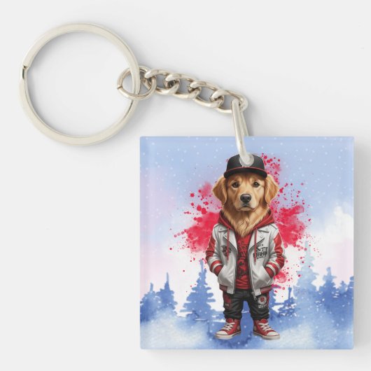 Cute Golden Retriever Fashion Tee キーホルダー (正面)