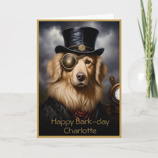 Cute Golden Retriever In Hat Custom Name 138 Card カード (正面)