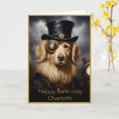 Cute Golden Retriever In Hat Custom Name 138 Card カード (黄色い花)