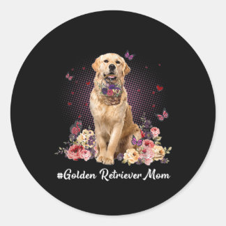 Cute Golden Retriever Mom Flower Happy Mother's ラウンドシール