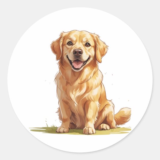 Cute Golden Retriever on Grass ラウンドシール (正面)