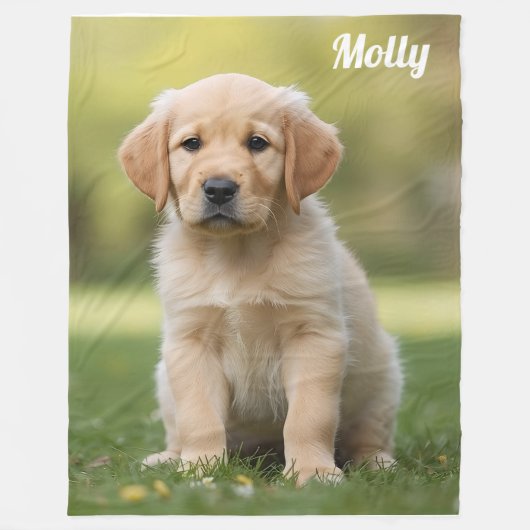 Cute Golden Retriever Personalized Fleece Blanket フリースブランケット (正面)