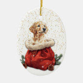 Cute Golden Retriever Puppy Christmas Gift Bag セラミックオーナメント (正面)
