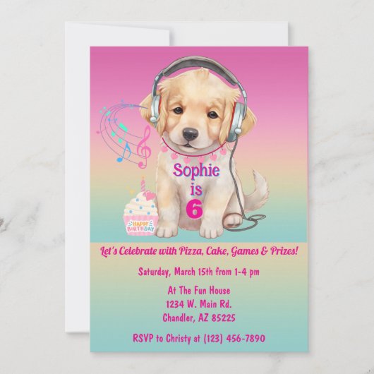 Cute Golden Retriever Puppy Personalized Birthday 招待状 (正面)