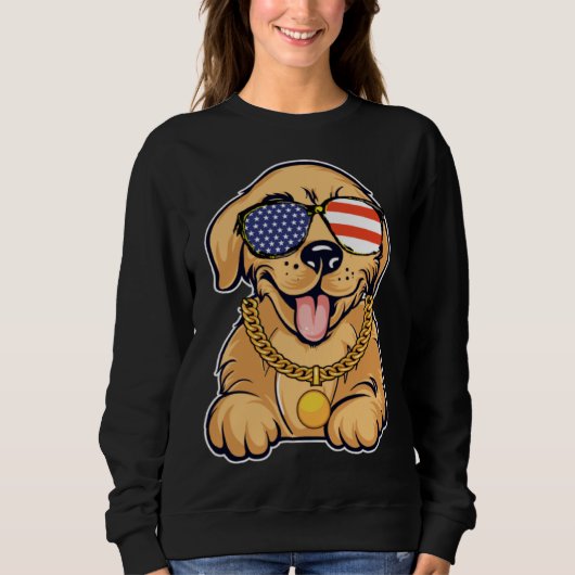 Cute Golden Retriever With USA Sunglasses Patrioti スウェットシャツ (正面)
