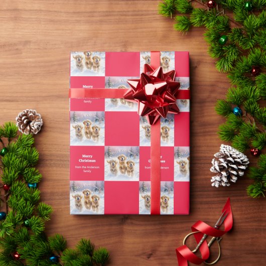 Cute Golden Retrievers In Snow Puppy Christmas ラッピングペーパー (クリスマスギフト)