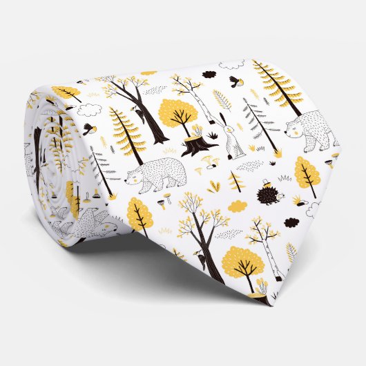Cute Golden Woods Scene Pattern ネクタイ (ロール)