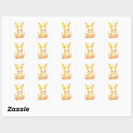Cute Golden Yellow Bunny Baby Pastel Shower Party スクエアシール (シート)