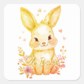 Cute Golden Yellow Bunny Baby Pastel Shower Party スクエアシール (正面)