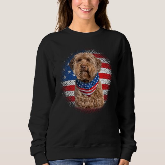 Cute Goldendoodle Dog American Flag Indepedence Da スウェットシャツ (正面)