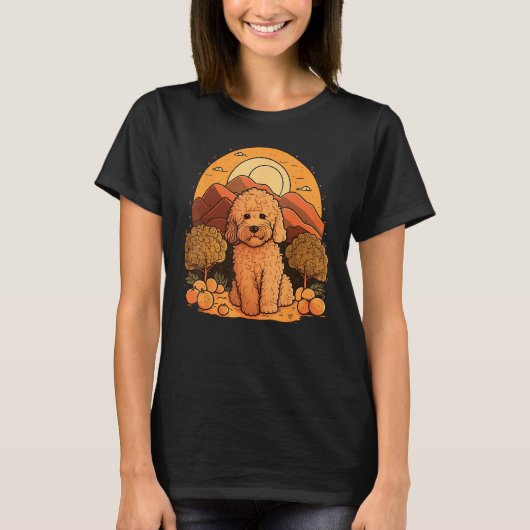Cute Goldendoodle Dog on Golden Doodle Tシャツ (正面)