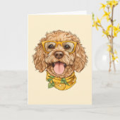 Cute Goldendoodle Dog Sunglasses Oranges カード (黄色い花)