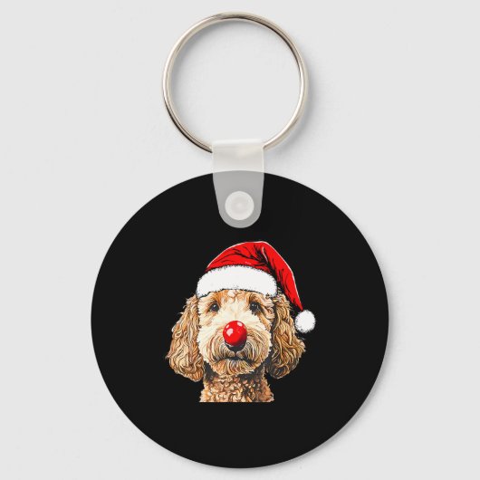 Cute Goldendoodle Dogs Christmas Santa Golden Dood キーホルダー (正面)