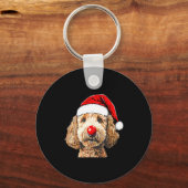 Cute Goldendoodle Dogs Christmas Santa Golden Dood キーホルダー (正面)