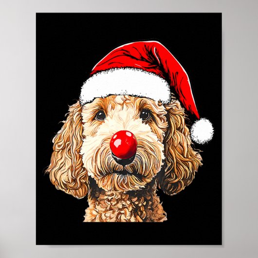 Cute Goldendoodle Dogs Christmas Santa Golden Dood ポスター (正面)