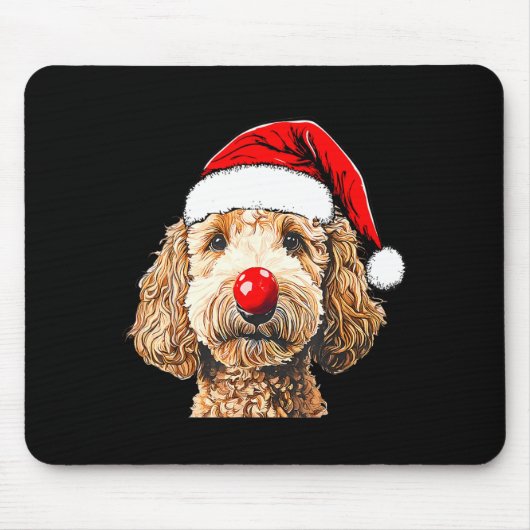 Cute Goldendoodle Dogs Christmas Santa Golden Dood マウスパッド (正面)