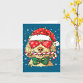 Cute Goldendoodle Santa Hat Xmas Lights Goldendood カード (黄色い花)