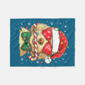 Cute Goldendoodle Santa Hat Xmas Lights Goldendood フリースブランケット (正面(横))