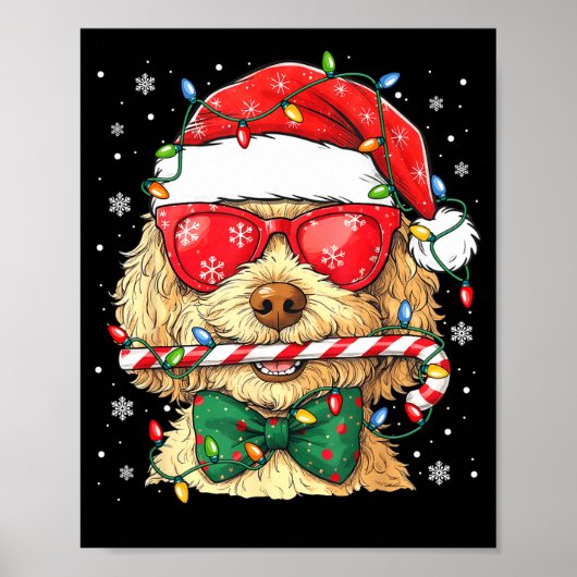 Cute Goldendoodle Santa Hat Xmas Lights Goldendood ポスター (正面)