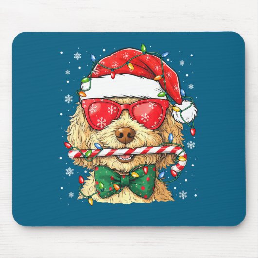 Cute Goldendoodle Santa Hat Xmas Lights Goldendood マウスパッド (正面)