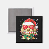 Cute Goldendoodle Santa Hat Xmas Lights Goldendood マグネット (正面/裏面)