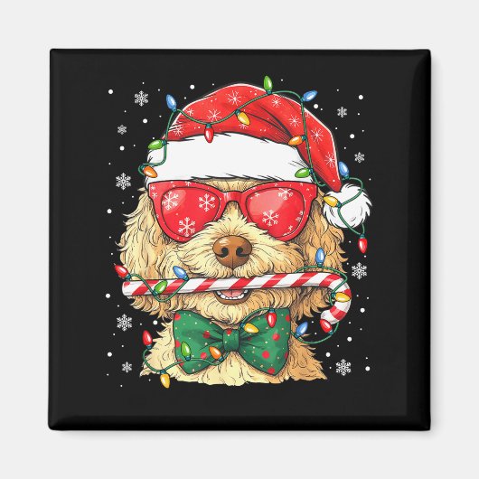 Cute Goldendoodle Santa Hat Xmas Lights Goldendood マグネット (正面)