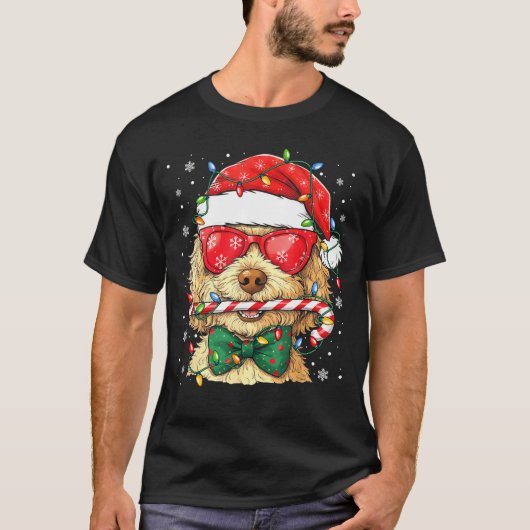 Cute Goldendoodle Santa Hat Xmas Lights Goldendood Tシャツ (正面)