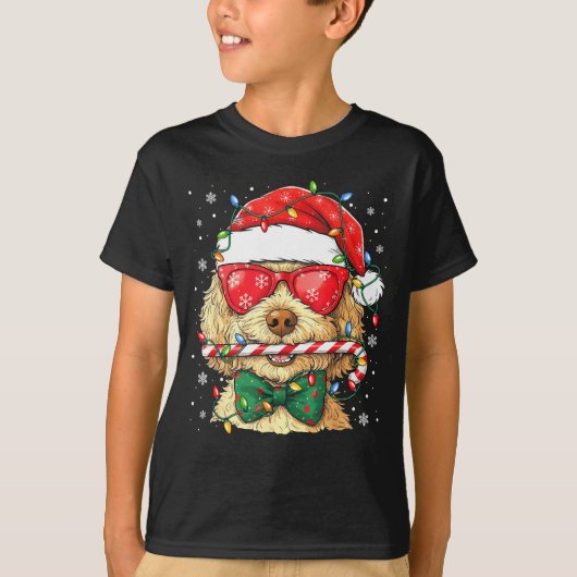 Cute Goldendoodle Santa Hat Xmas Lights Goldendood Tシャツ (正面)