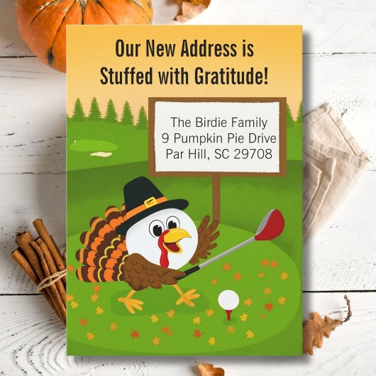 Cute Golf Ball Thanksgiving Moving Announcement 案内状