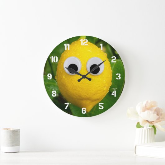 Cute Googly Eye Lemon Kids Clock ラージ壁時計 (ホーム)