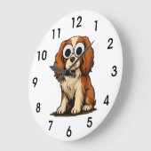Cute Googly-Eye Puppy Illustration ラージ壁時計 (傾斜)