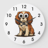 Cute Googly-Eye Puppy Illustration ラージ壁時計 (正面)