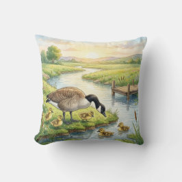 Cute Goose And Babies River and Lake Animals  クッション