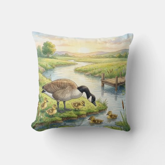Cute Goose And Babies River and Lake Animals  クッション (正面)