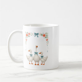 Cute Goose Family Floral Mug コーヒーマグカップ