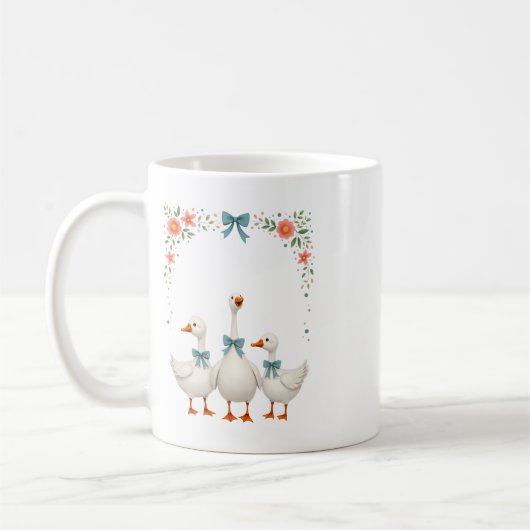 Cute Goose Family Floral Mug コーヒーマグカップ (左)