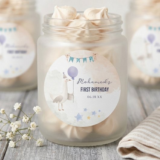 Cute Goose First Birthday Sticker Personalized ラウンドシール