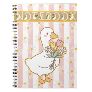 Cute Goose Floral Pink Spiral Notebook ノートブック