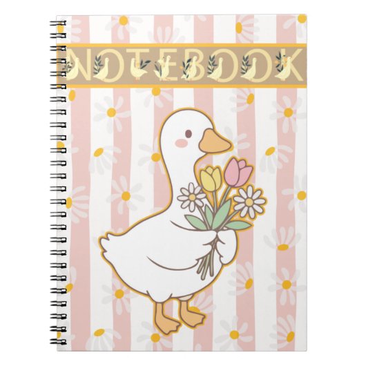 Cute Goose Floral Pink Spiral Notebook ノートブック (正面)