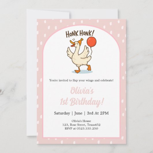 Cute Goose girls 1st Birthday Party Invitation 招待状 (正面)