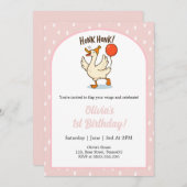 Cute Goose girls 1st Birthday Party Invitation 招待状 (正面/裏面)