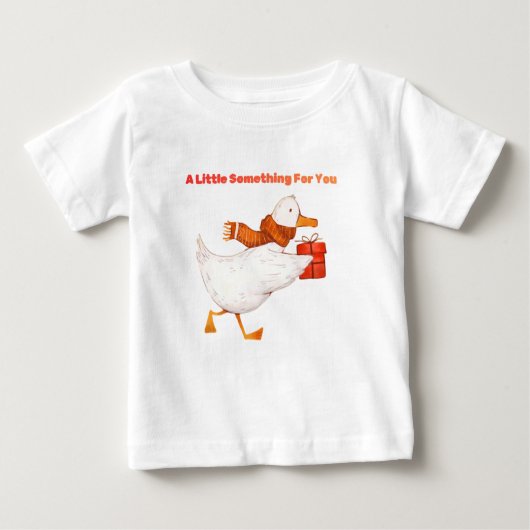 Cute Goose Holding Gift Baby T-Shirt ベビーTシャツ (正面)