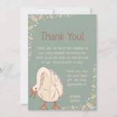 Cute Goose Minimal Boho Green Baby Shower サンキューカード (正面)
